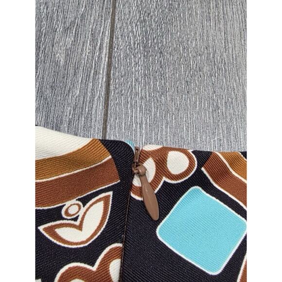 J McLaughlin Brown Turquoise Biscayne Polynesian Shift Dress Medium A004151 - Picture 8 of 8